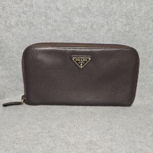 Prada Dark Brown Zip Around Long Leather Wallet